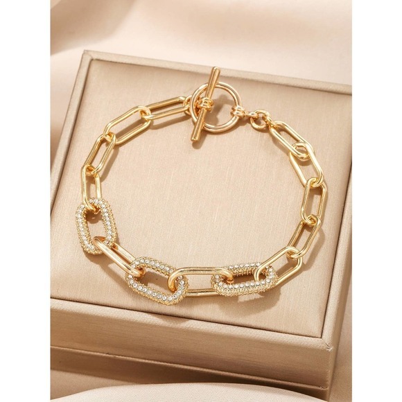 Rhinestone crystal chunky Chain Bracelet gold - Picture 1 of 8